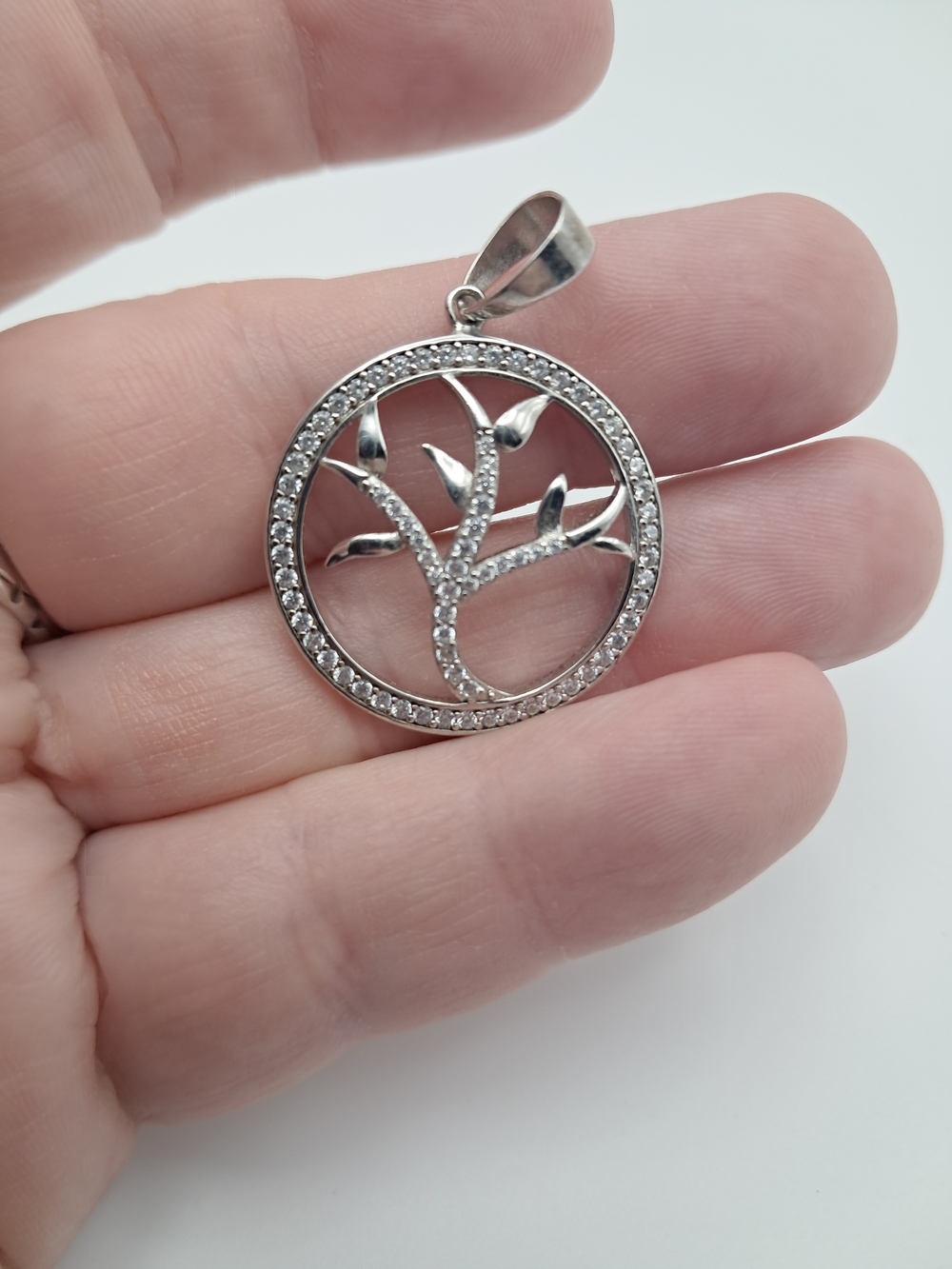 Sterling Silver Tree of Life Pendant with Cubic Zirconia Circling Necklace Charm